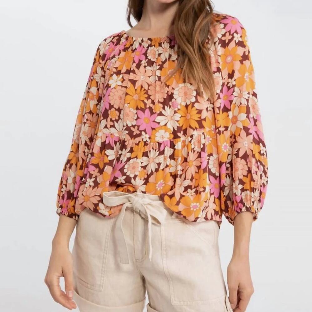Sanctuary Seashore 3/4 Sleeve Floral Blouse in Outdoor Floral Size S